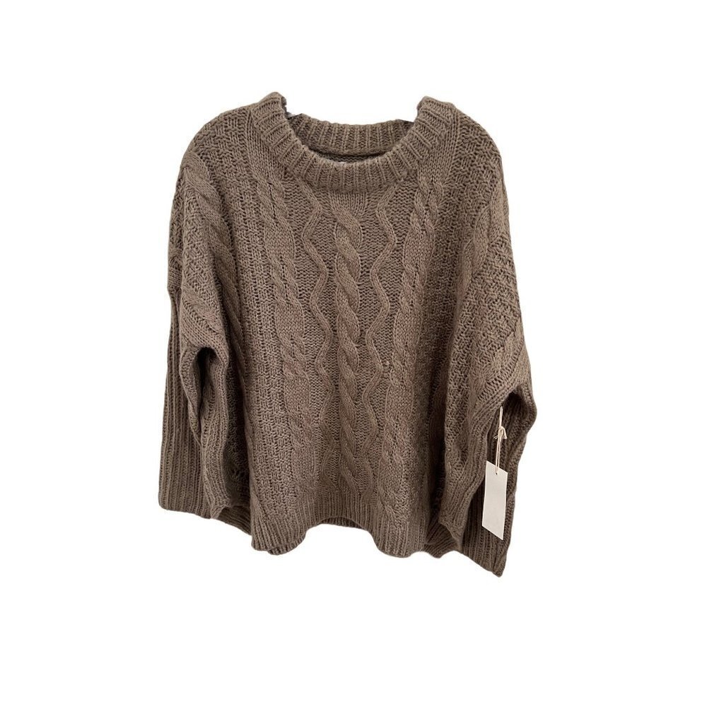 Azalea Tan Oversized Crewneck Cablenet Sweater size med/large